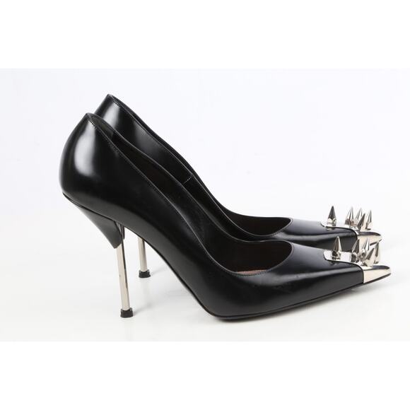 Alexander McQueen Black Leather Punk Spike Heels Pumps Size 41 - Picture 4 of 16